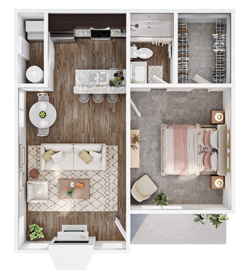 Floor plan for 1 bed, 1 bath, 650 sqft